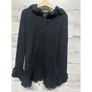 Sew Sassy Ruffle Hoodie Girls Size 8 Black Full Zip Sweatshirt GUC